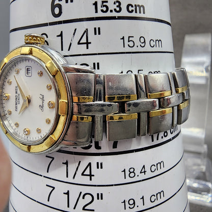 Raymond Weil Parsifal 27mm MOP Dial Two Tone Date Diamond Markers 9440 New Batt11