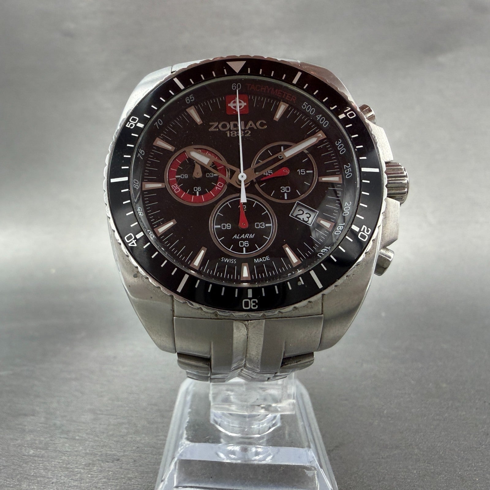 Zodiac Speed Dragon Chrono Watch Men 43mm Black Dial Steel Alarm Date New Batt5