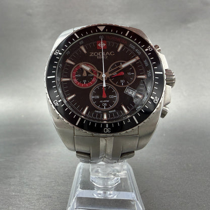 Zodiac Speed Dragon Chrono Watch Men 43mm Black Dial Steel Alarm Date New Batt5