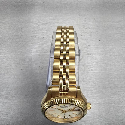Citizen CQ Watch Women MOP Dial Gold Tone Daydate Round 1002-R15101 New Battery4