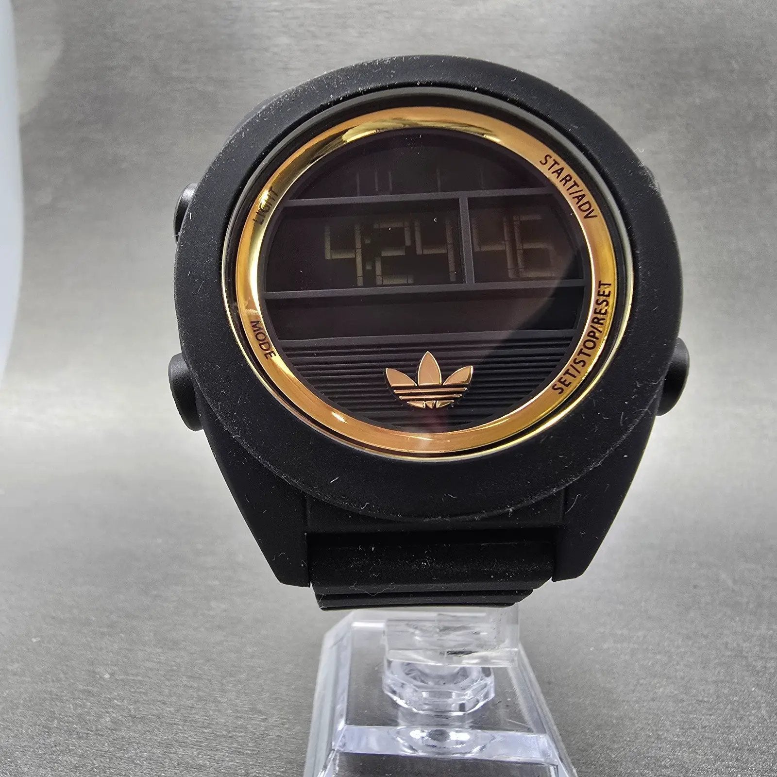 Adidas Calgary Digital Watch Men 50mm Black Gold Alarm Chronograph New Batt5