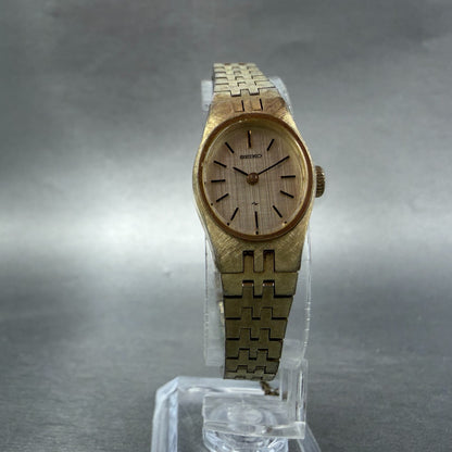 Seiko Watch Women 17mm Champagne Dial Gold Tone Manual Wind Oval 11-7849 Runs 455