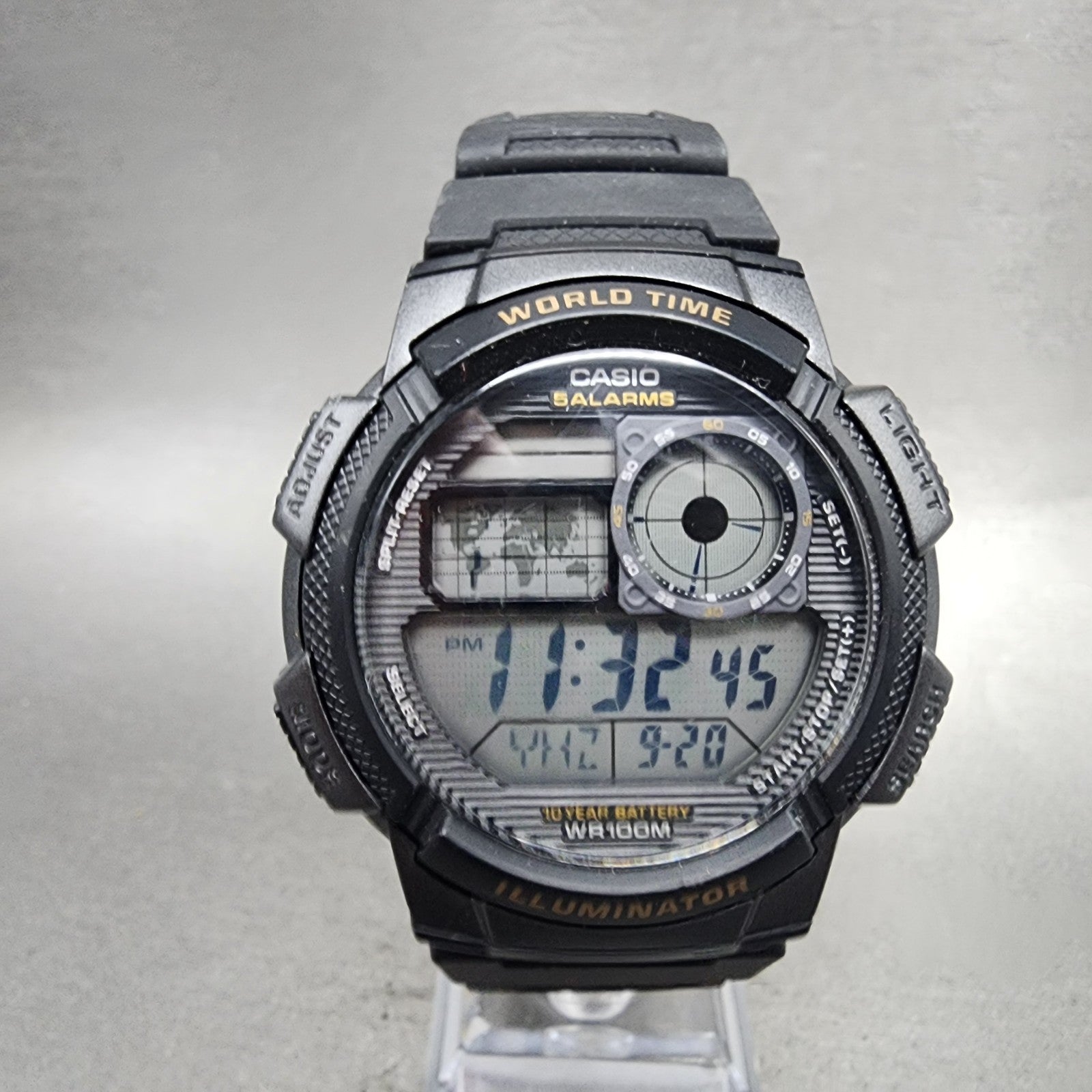 Casio AE1000W World Time Watch Men 43mm Digital Black Tone Alarm Chrono NewBatt0