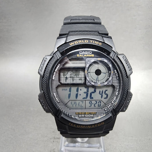 Casio AE1000W World Time Watch Men 43mm Digital Black Tone Alarm Chrono NewBatt0