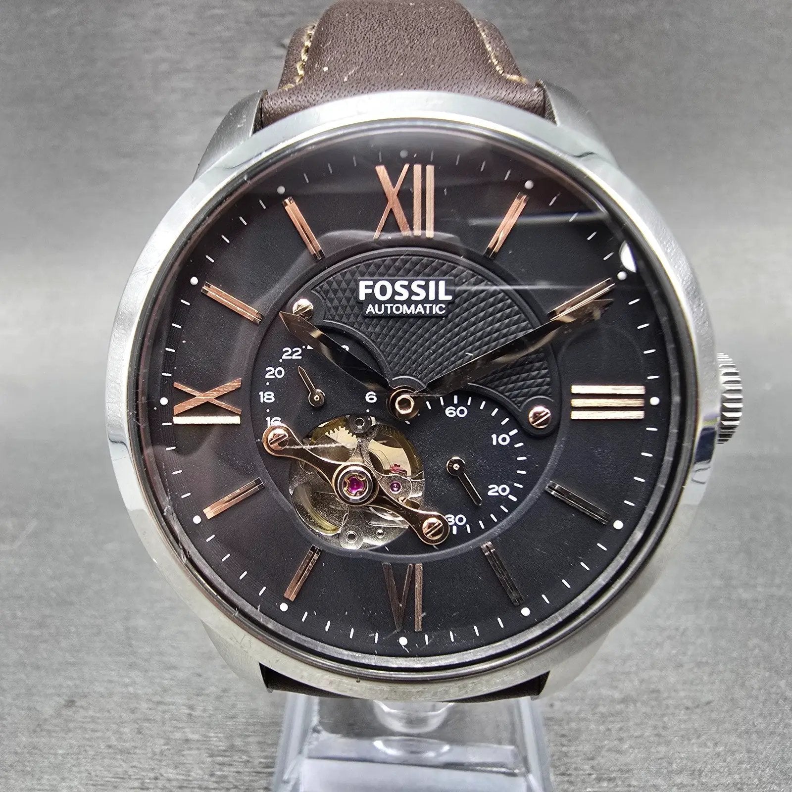 Fossil Townsman Automatic Watch Men 44mm Gray Dial Steel 112210 Round Runs0