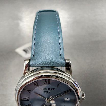 Tissot Carson Moonphase Watch Women 32mm Blue Dial Steel Date Round Leather Band4