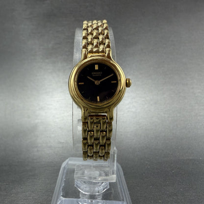 Seiko Watch Women 19mm Black Dial Gold Tone Round Vintage 1N00-0C49 New Battery5