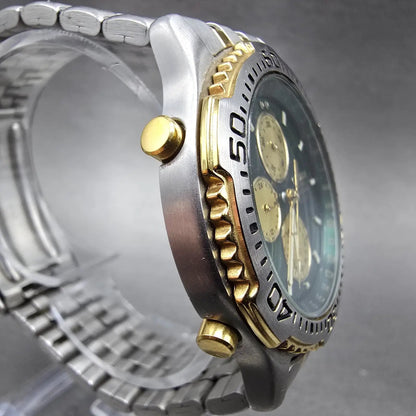 Citizen Chronograph Watch Men 39mm Green Dial Two Tone 6850-G81406 PARTS VTG4
