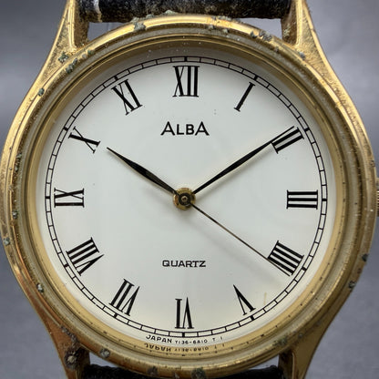 Seiko Alba Watch Unisex 33mm White Dial Gold Tone Round Y136-6A10 New Battery1