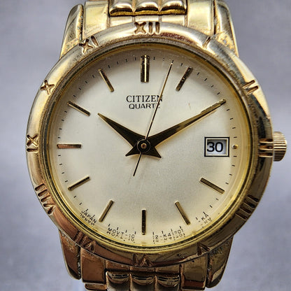 Citizen Watch Women 24mm Cream Dial Gold Tone Date Round 1012K13131 New Battery1