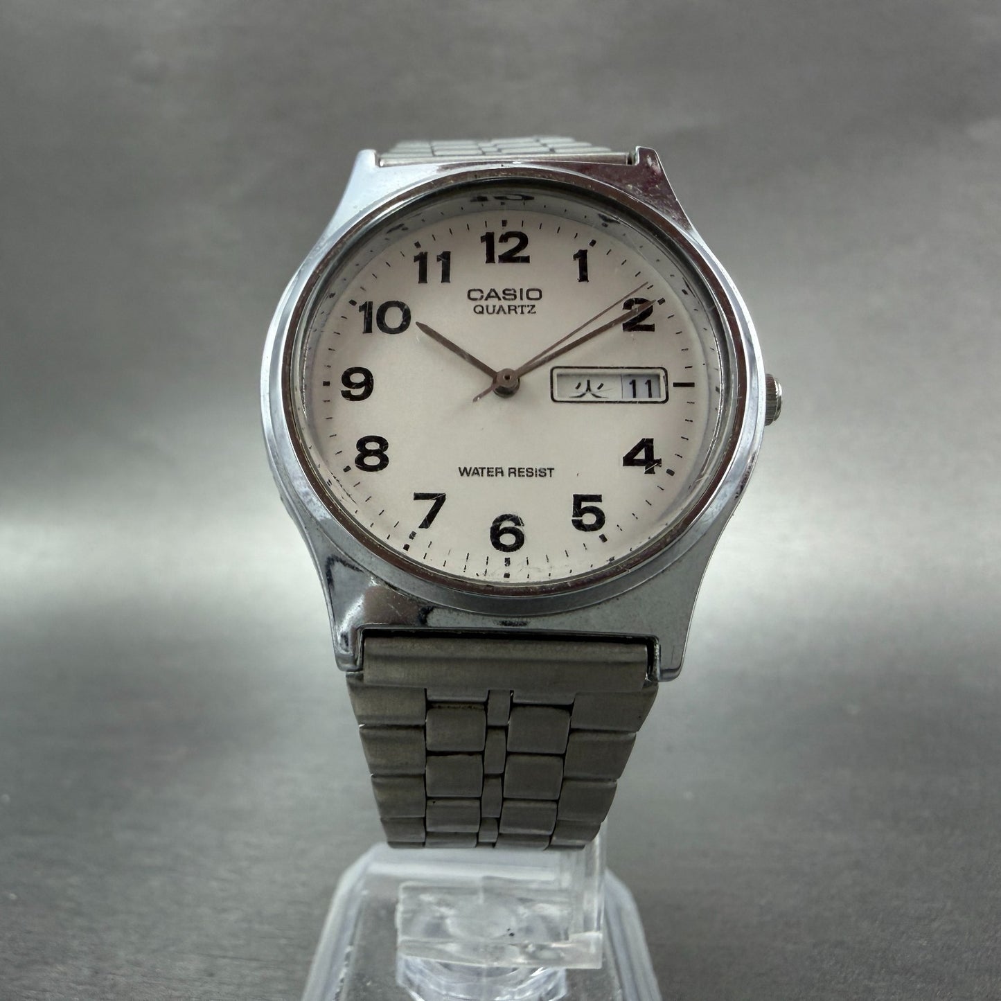 Casio MQ-514 Watch Men 33mm Silver Dial Silver Tone Round Daydate New Battery AD6