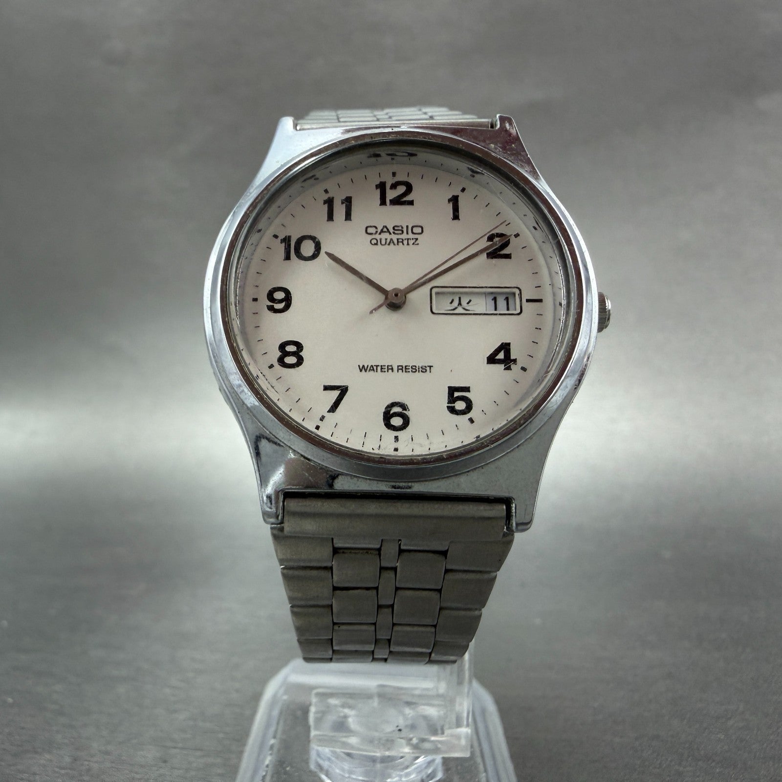 Casio MQ-514 Watch Men 33mm Silver Dial Silver Tone Round Daydate New Battery AD6