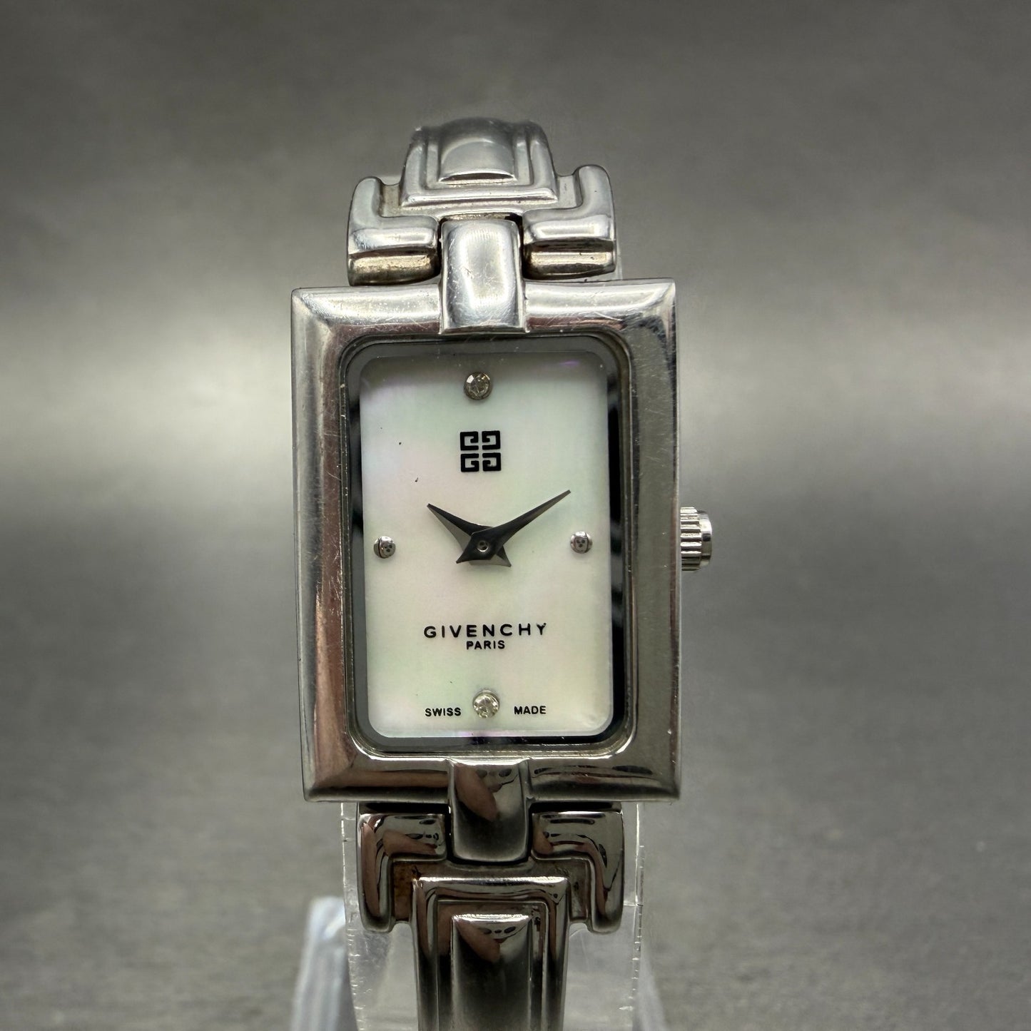 Givenchy Tank Watch Women 17mm MOP Dial Silver Tone Rectangle New Battery0