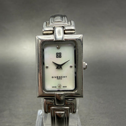 Givenchy Tank Watch Women 17mm MOP Dial Silver Tone Rectangle New Battery0