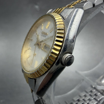 Seiko SQ Watch Women 24mm White Dial Two Tone Daydate 3y03-0169 New Battery IF202
