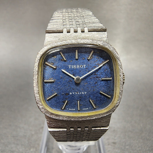 Tissot Stylist Tank Watch Women 22mm Blue Dial Silver Tone Manual Wind PARTS0