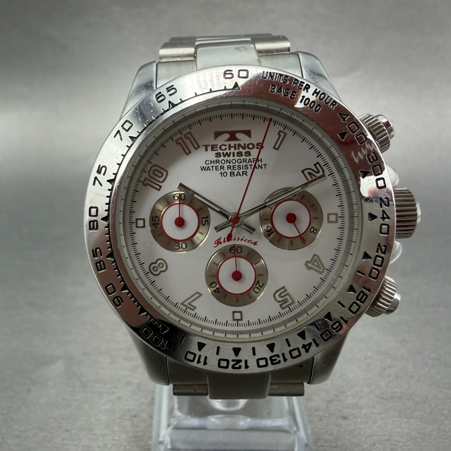 Technos Chronograph Watch Men 41mm White Dial Silver Tone Round TBKC847 New Batt0