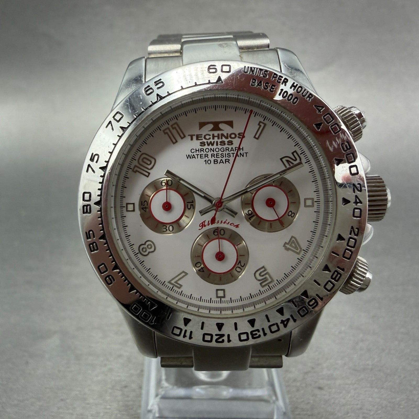 Technos Chronograph Watch Men 41mm White Dial Silver Tone Round TBKC847 New Batt0