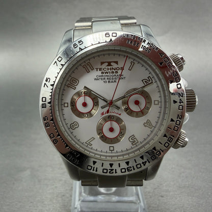 Technos Chronograph Watch Men 41mm White Dial Silver Tone Round TBKC847 New Batt0
