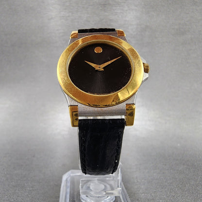 Movado Museum Watch Women 28mm Black Dial Two Tone Round NO Crystal New Battery