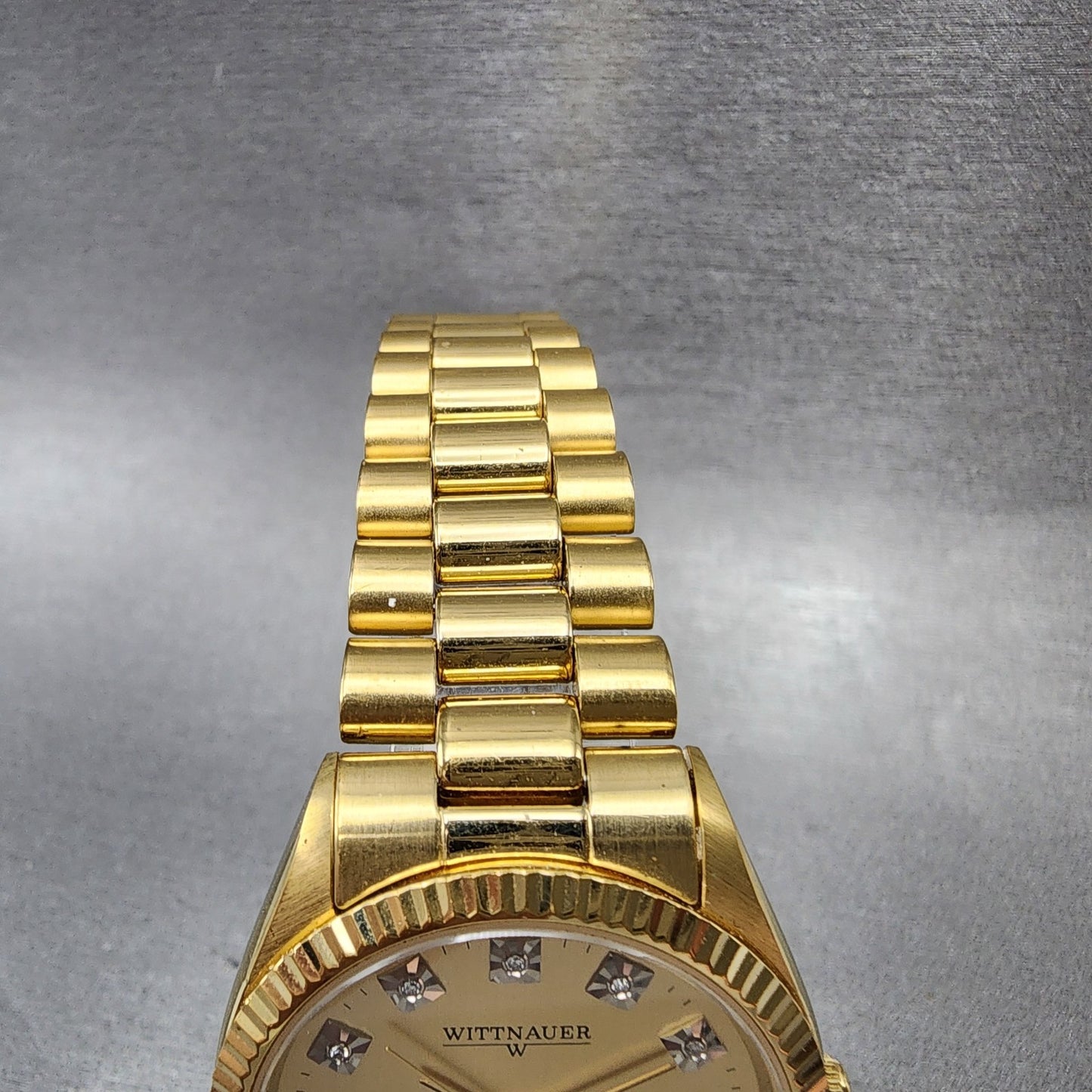 Wittnauer President Watch Men 35mm Gold Dial Gold Tone Daydate JV9635 New Batt4