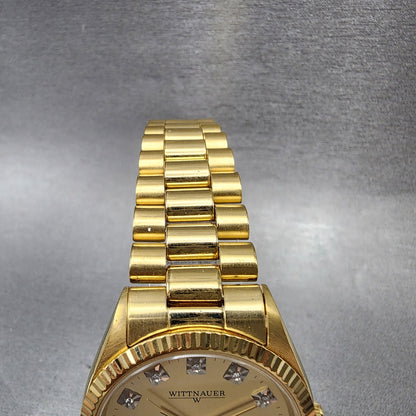 Wittnauer President Watch Men 35mm Gold Dial Gold Tone Daydate JV9635 New Batt4