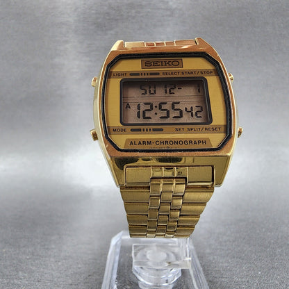 Seiko Digital Watch Men 33mm LCD Stainless Steel Alarm Chrono A9045199 New Batt5