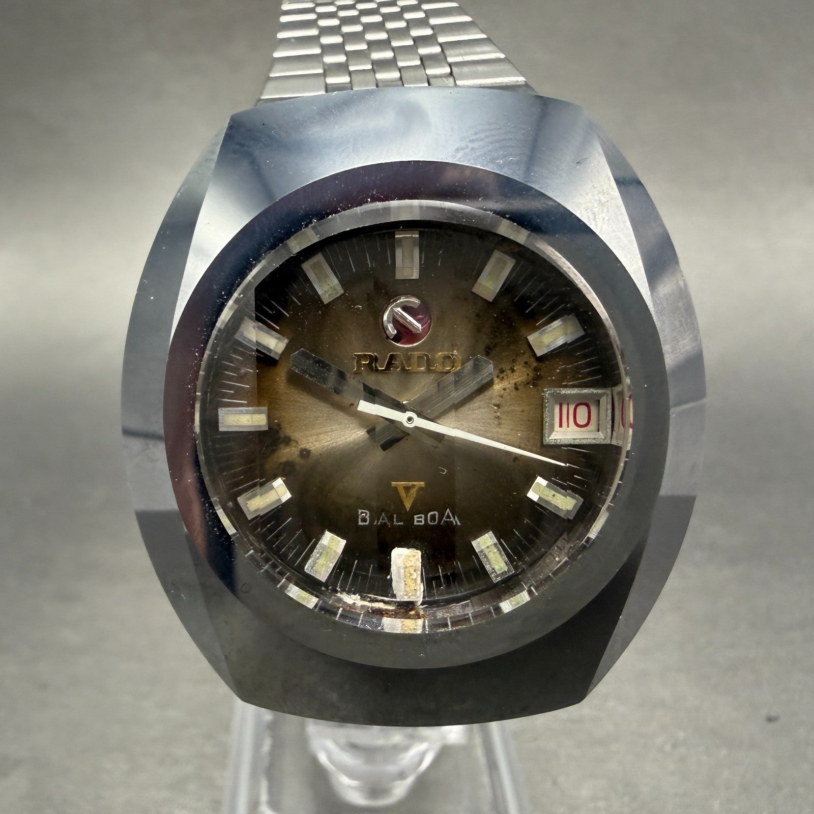 Rado Balboa V Watch Men 36mm Brown Dial Silver Tone Oval Date Automatic Runs0