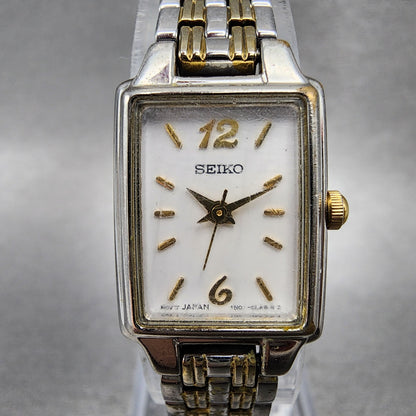 Seiko Tank Watch Women 16mm White Dial Two Tone Rectangle 1N010FH0 New Battery1