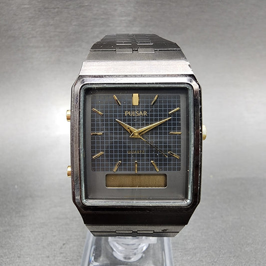 Pulsar Analog Digital Watch Men 29mm Black Dial Black Tone Rectangle READ!!!!!!!