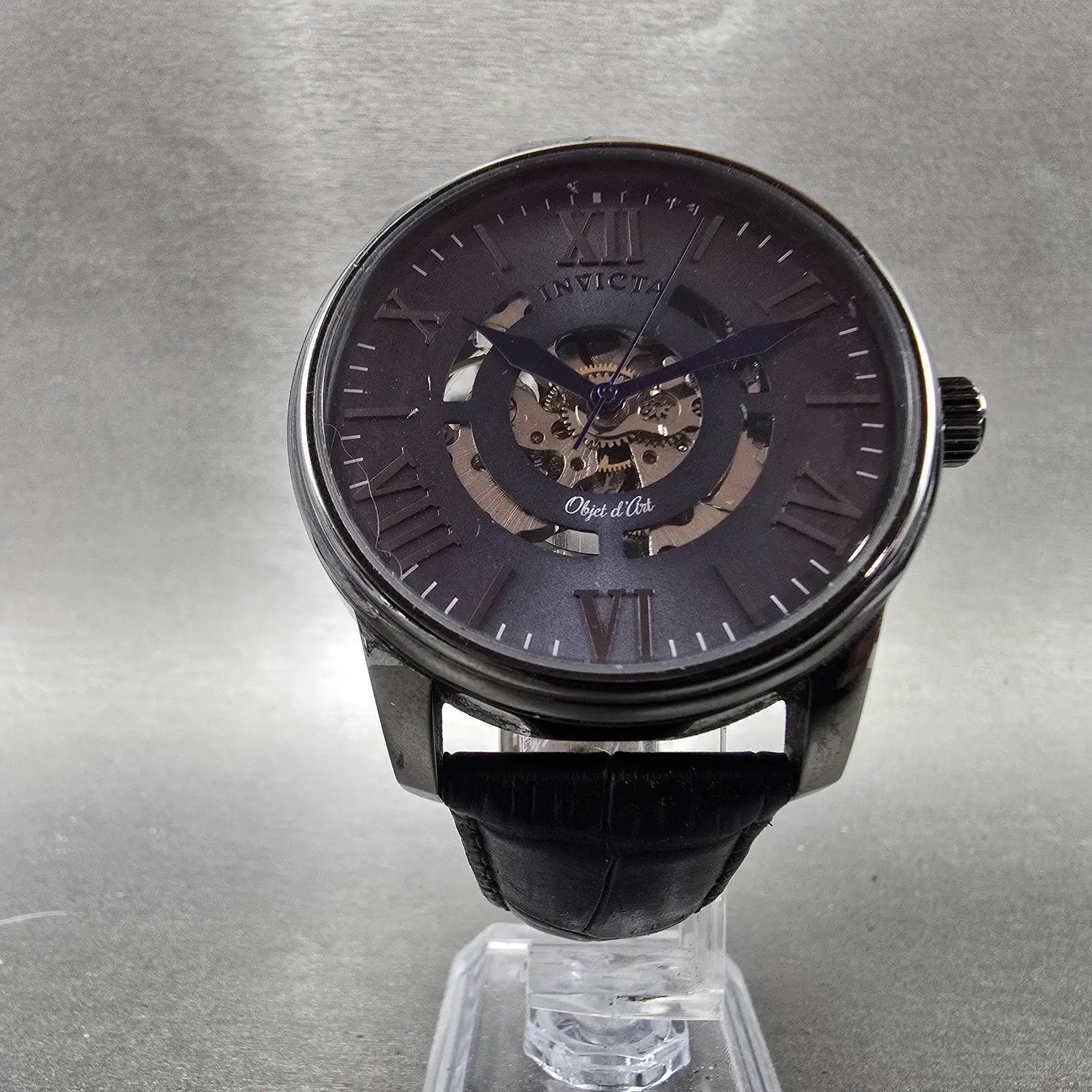Invicta Object D Art Watch Men 42mm Blue Dial Black Tone Skeleton Automatic Runs5