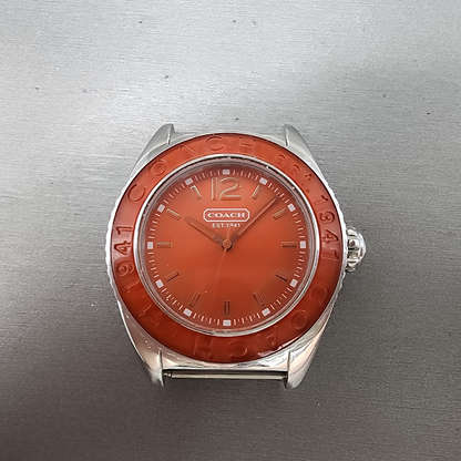 Coach Boyfriend Watch Women 38mm Orange Dial Silver Tone Round New Battery0