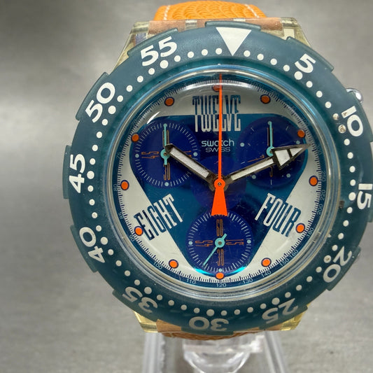 Swatch Aqua Chrono Orange Juice Watch Men 38mm Blue Dial Clear SEK104 New Batt0