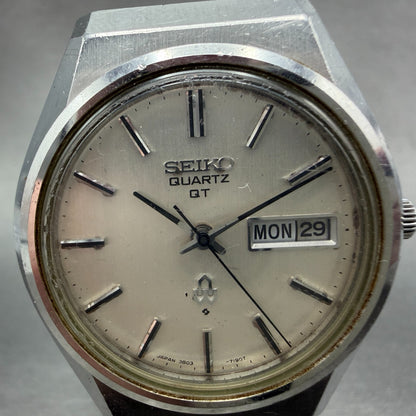 Seiko QT Watch Men 36mm Silver Dial Silver Tone Daydate 3803-7110 New Battery1