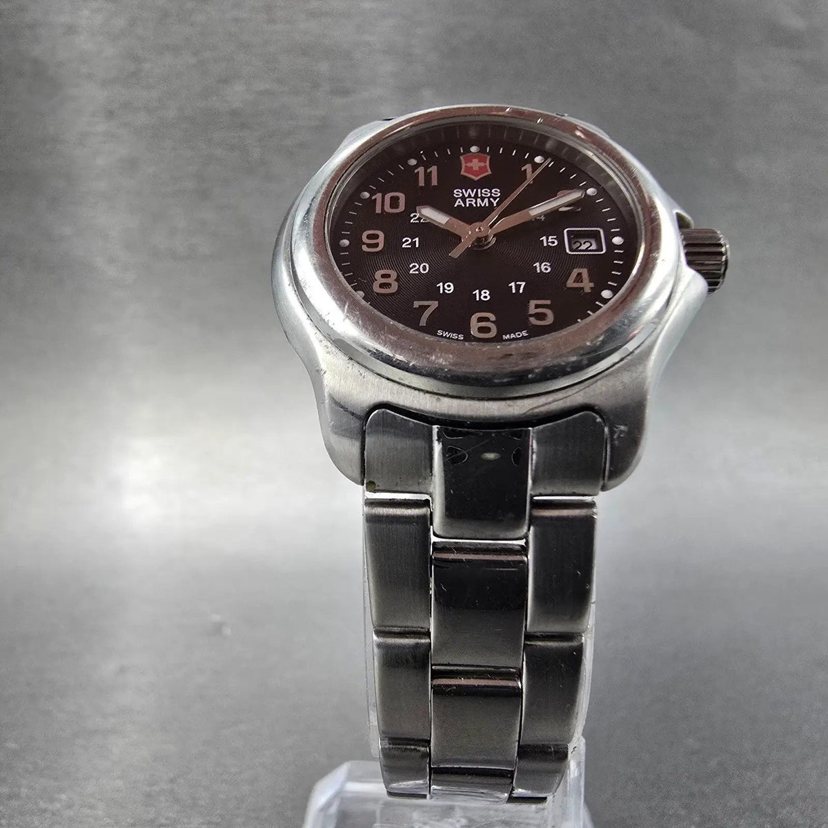 Victorinox Swiss Army Officer Watch Women 28mm Black Dial Steel Date 241033 Runs6
