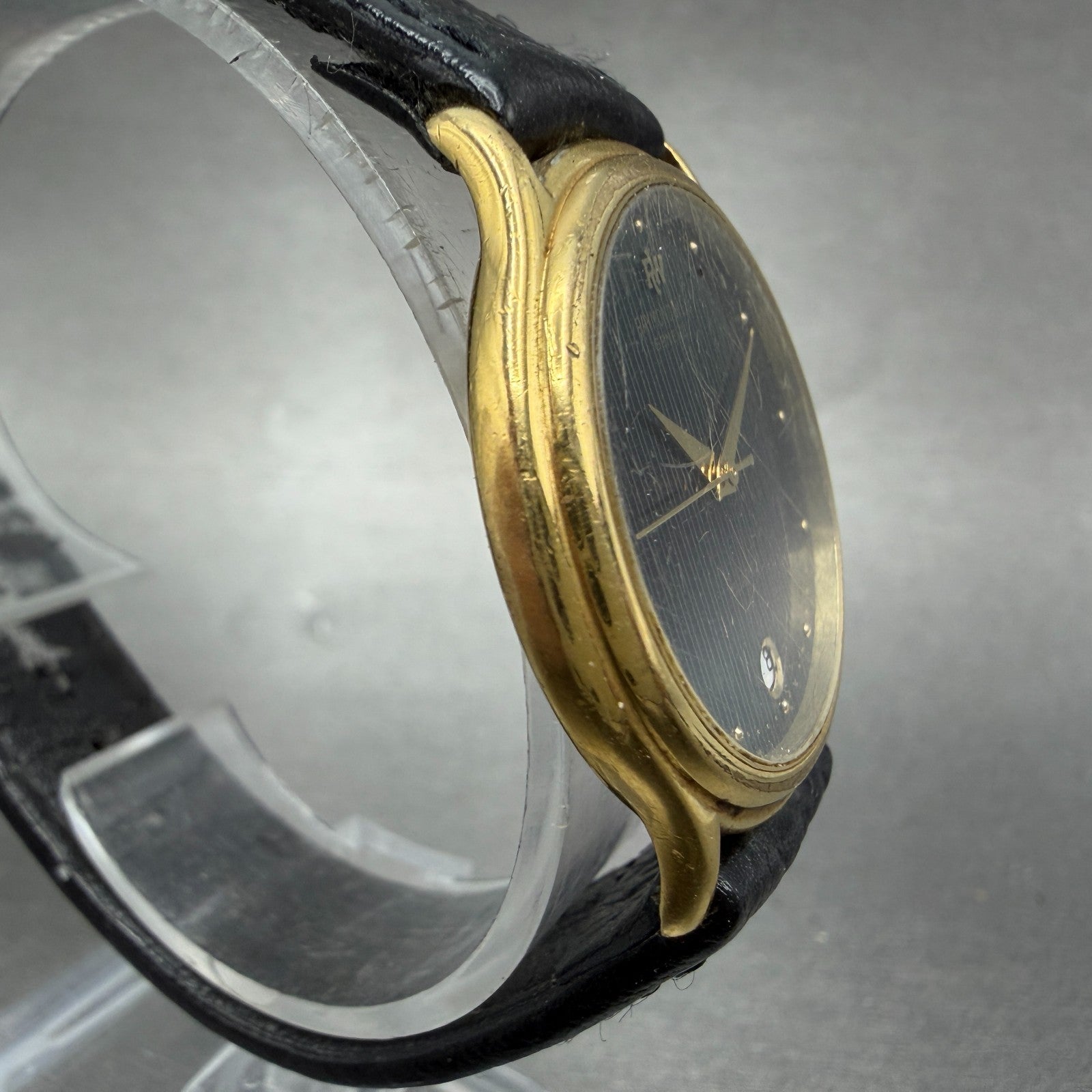 Raymond Weil Watch Unisex 31mm Black Dial Gold Plated Date Round READ!!!!!! 55093