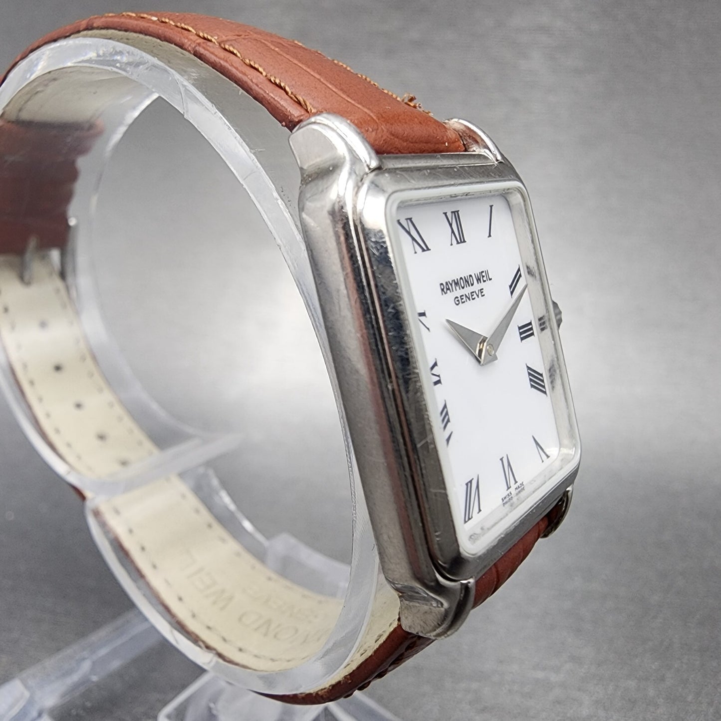 Raymond Weil Tank Watch Women 21mm White Dial Steel Leather 5372 W/Case New Batt3
