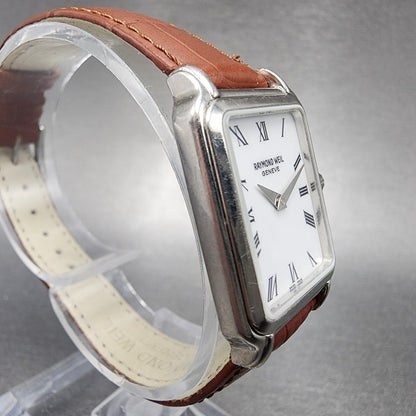 Raymond Weil Tank Watch Women 21mm White Dial Steel Leather 5372 W/Case New Batt3