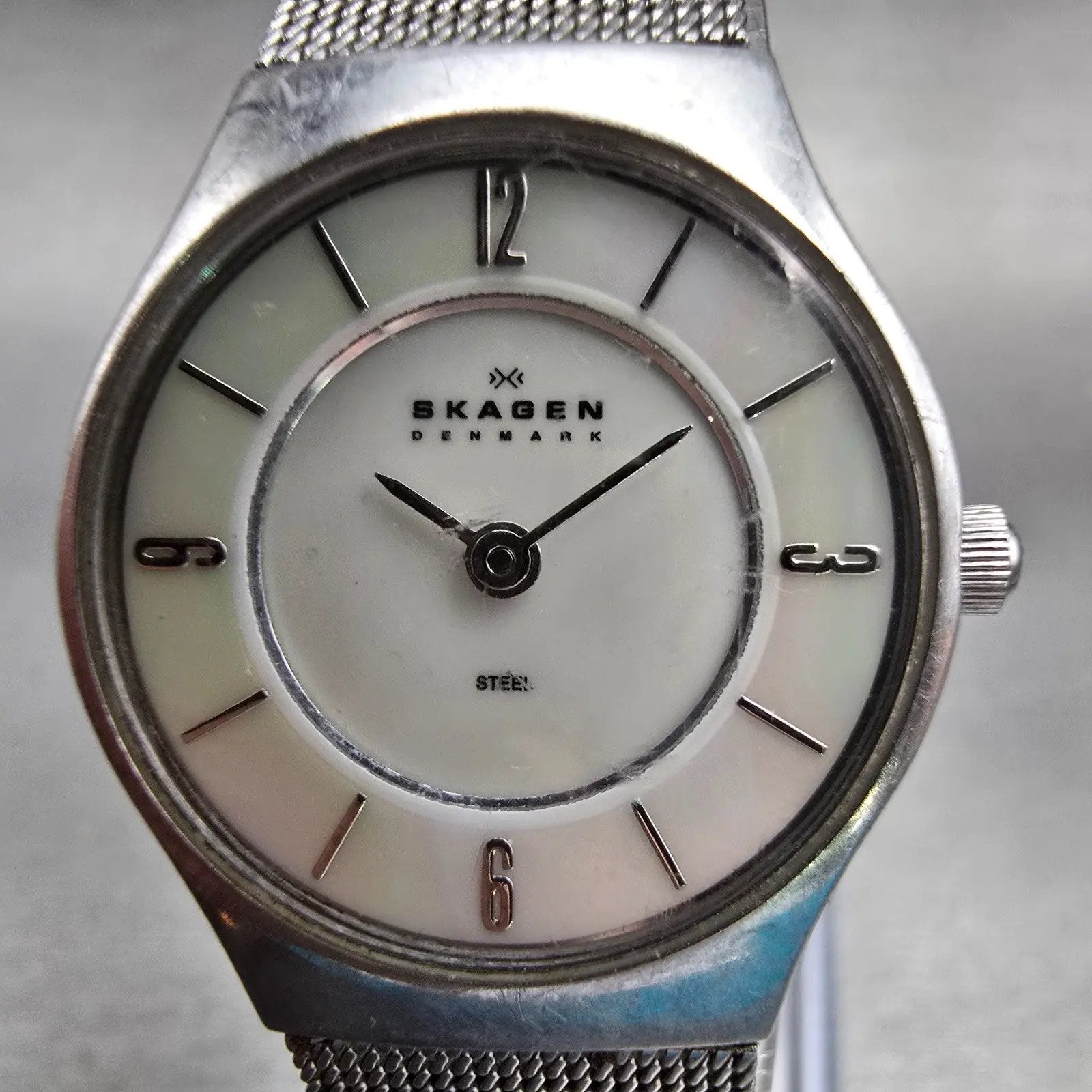 Skagen Denmark Watch Women 24mm MOP Dial Silver Tone Round 233XSSS New Battery1