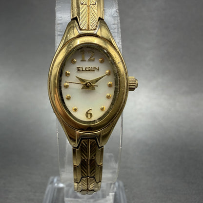 Elgin Watch Women 17mm MOP Dial Gold Tone Oval EG154 New Battery0