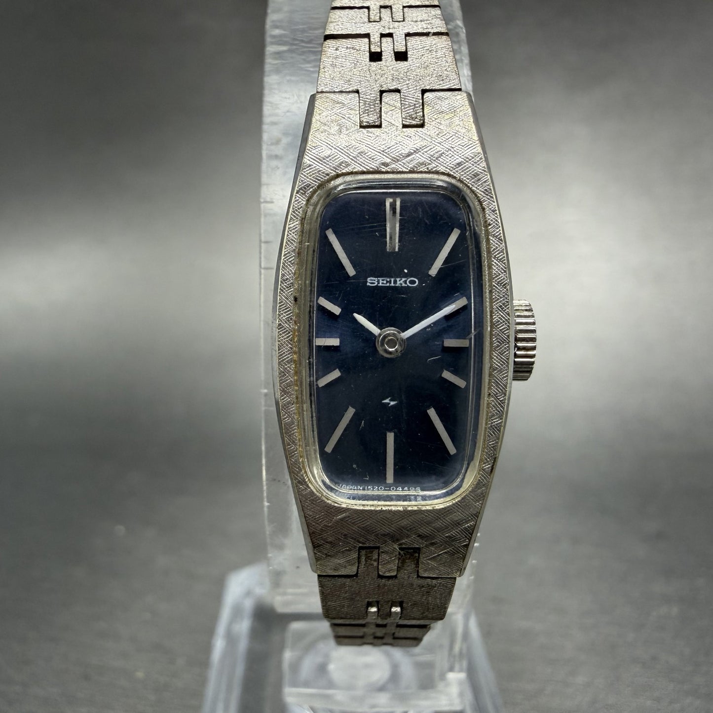 Seiko Watch Women 14mm Blue Dial Silver Tone Rectangle 1520-3629 Manual Runs0