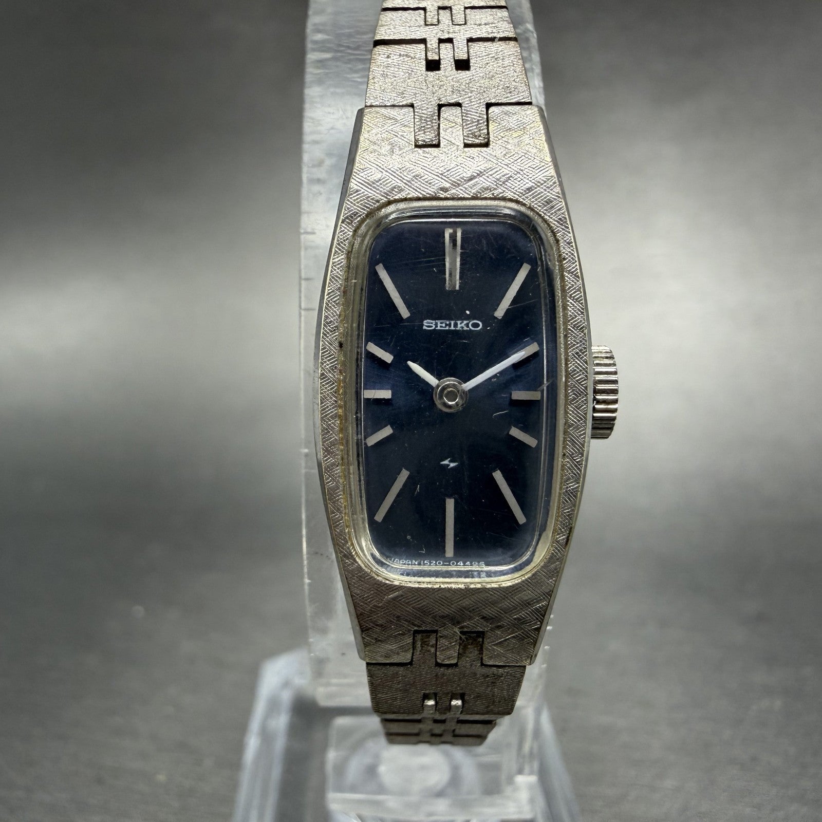 Seiko Watch Women 14mm Blue Dial Silver Tone Rectangle 1520-3629 Manual Runs0