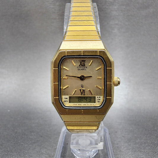 Citizen Analog Digital Watch Women 23mm Champagne Dial Gold Tone New Battery