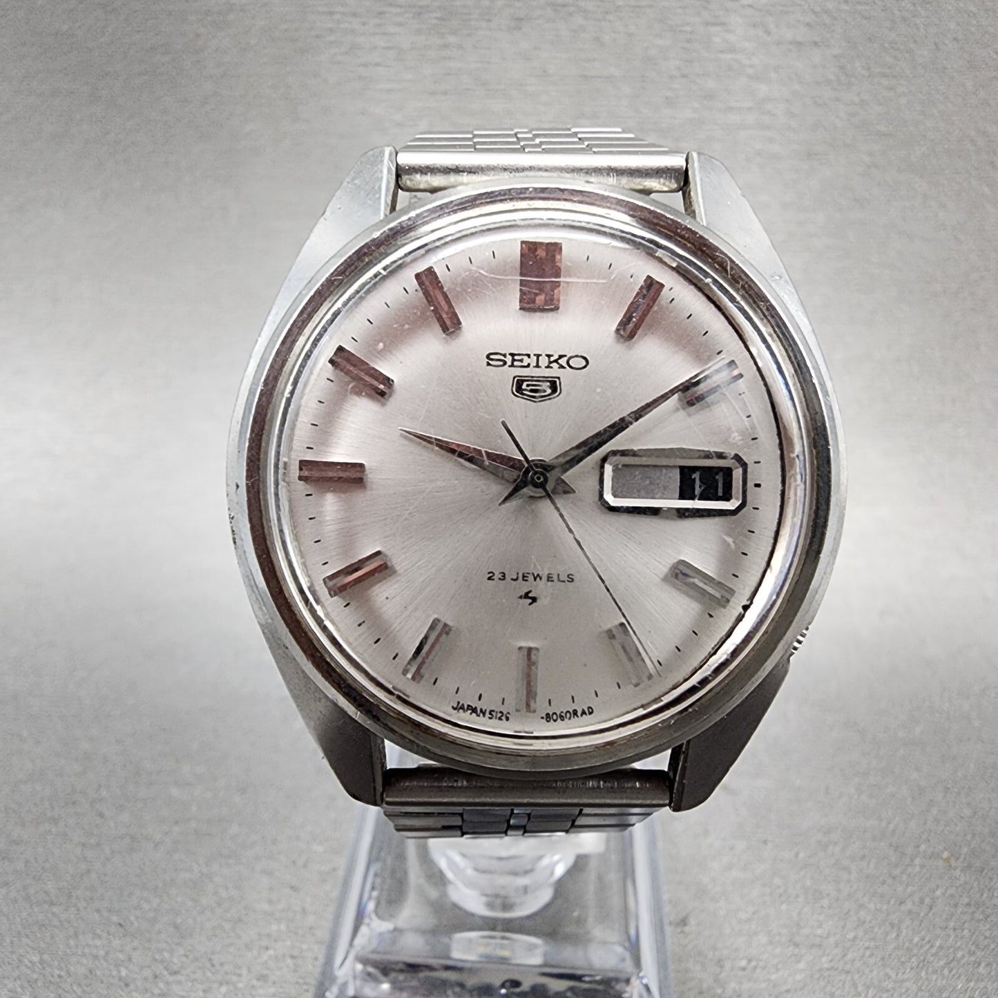 Seiko 5 Watch Men 37mm Silver Dial Silver Tone Daydate Automatic 51268060 PARTS0