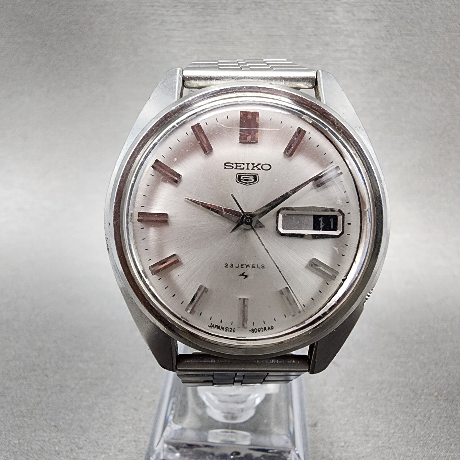 Seiko 5 Watch Men 37mm Silver Dial Silver Tone Daydate Automatic 51268060 PARTS0