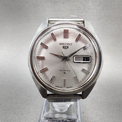 Seiko 5 Watch Men 37mm Silver Dial Silver Tone Daydate Automatic 51268060 PARTS0