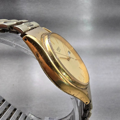 Seiko Watch Men 33mm Champagne Dial Gold Tone Daydate Round 7N43-8A89 New Batt G3