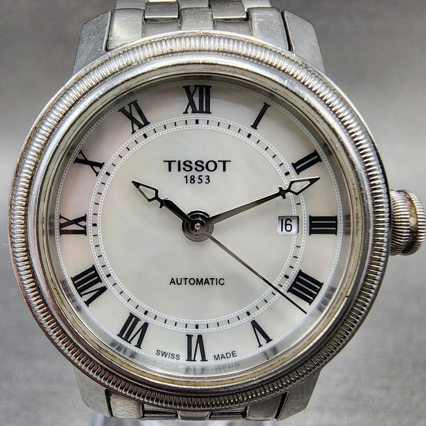 Tissot Bridgeport Automatic Watch Women 29mm MOP Dial Steel Date Round Runs1