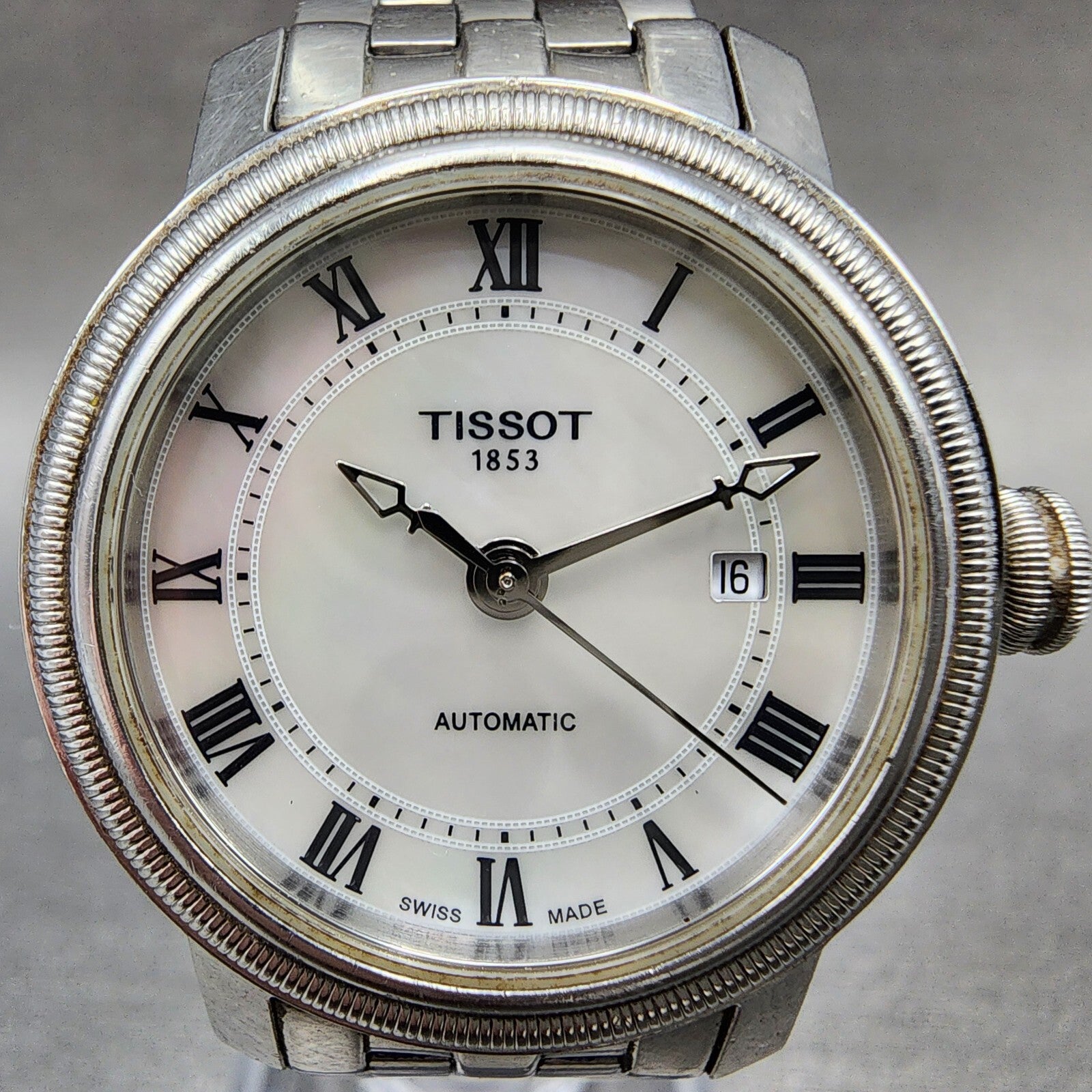 Tissot Bridgeport Automatic Watch Women 29mm MOP Dial Steel Date Round Runs1