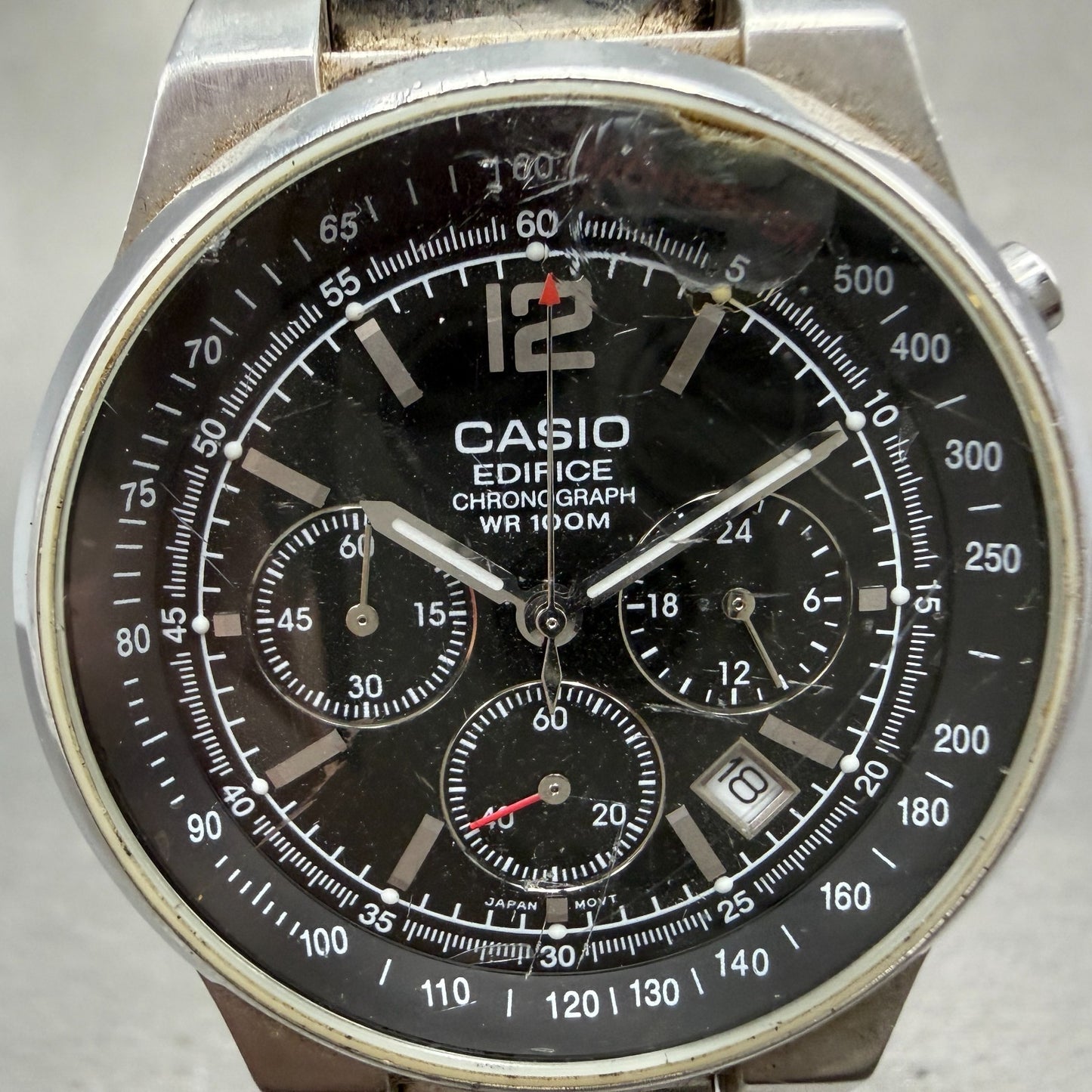 Casio Edifice Chronograph Watch Men 39mm Black Dial Steel Date EF-500 New Batt1